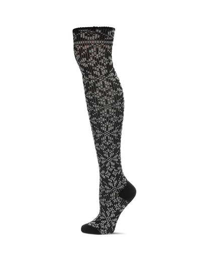 Women's Brussels Lace Fair Isle Over The Knee Socks : Color: Black