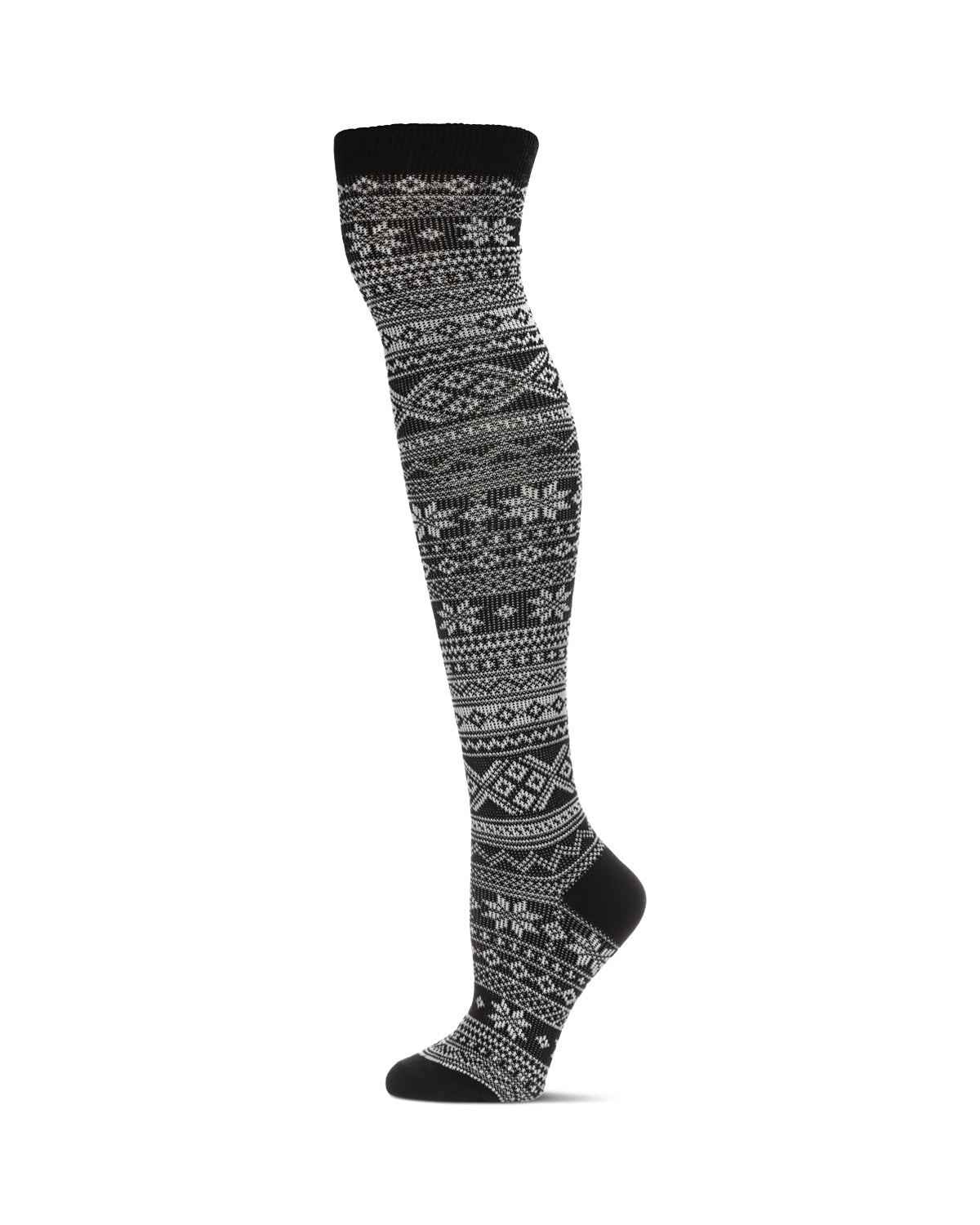 Snow Flakes & Stripes Over The Knee Socks : Color: Black