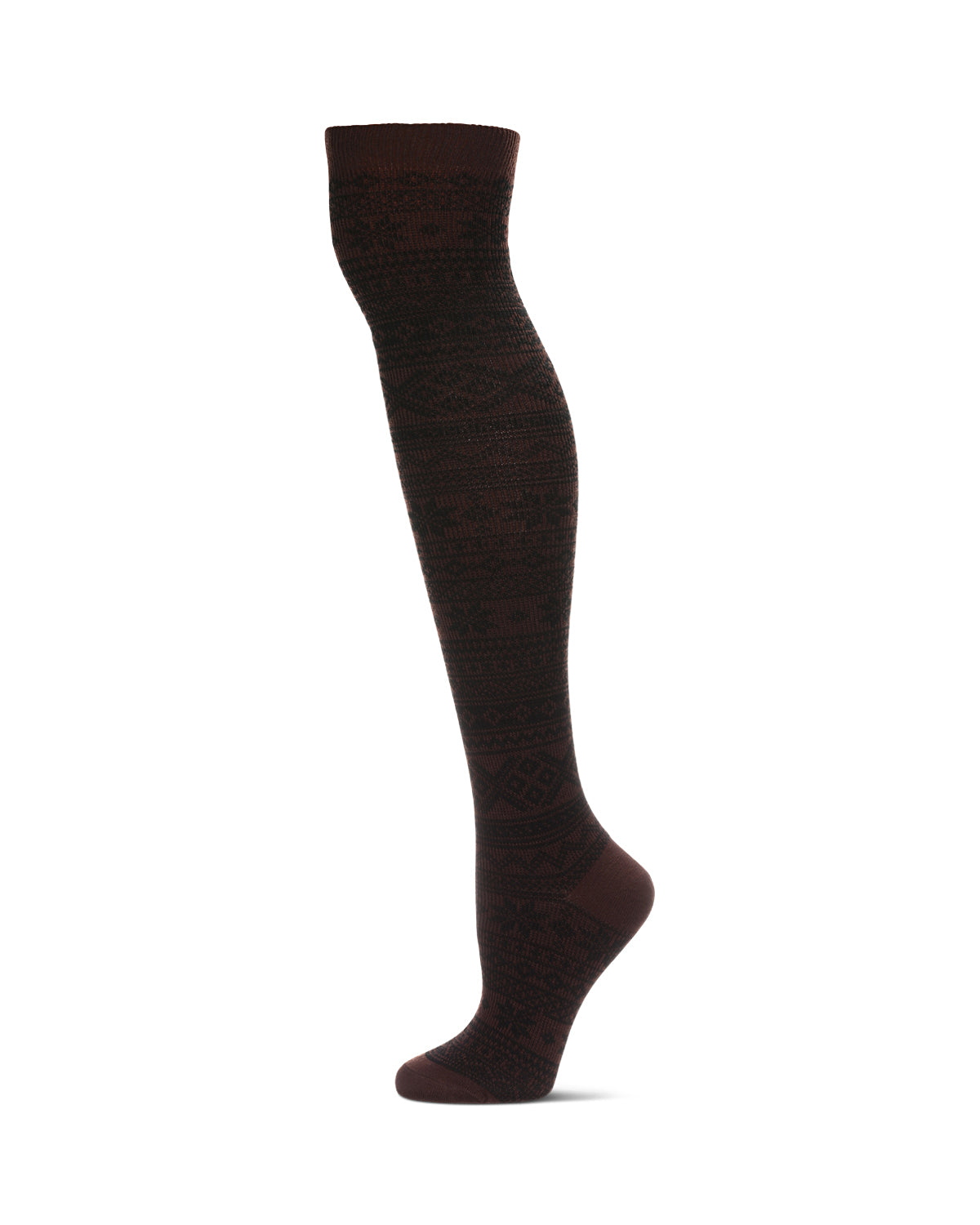 Snow Flakes & Stripes Over The Knee Socks : Color: Brown
