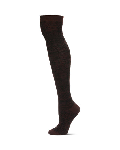 Snow Flakes & Stripes Over The Knee Socks : Color: Brown