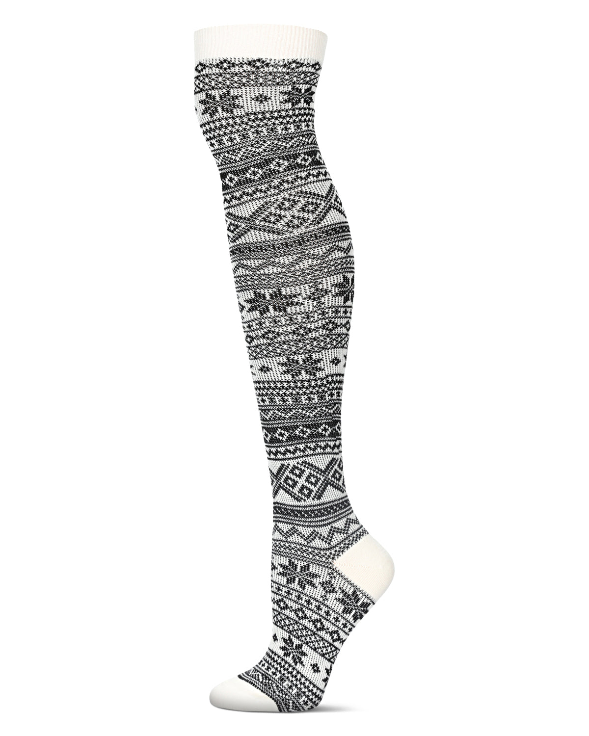 Snow Flakes & Stripes Over The Knee Socks : Color: Ivory