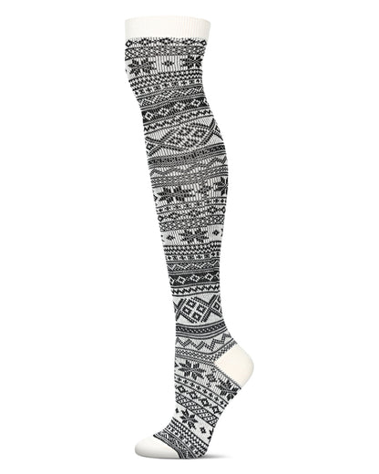 Snow Flakes & Stripes Over The Knee Socks : Color: Ivory