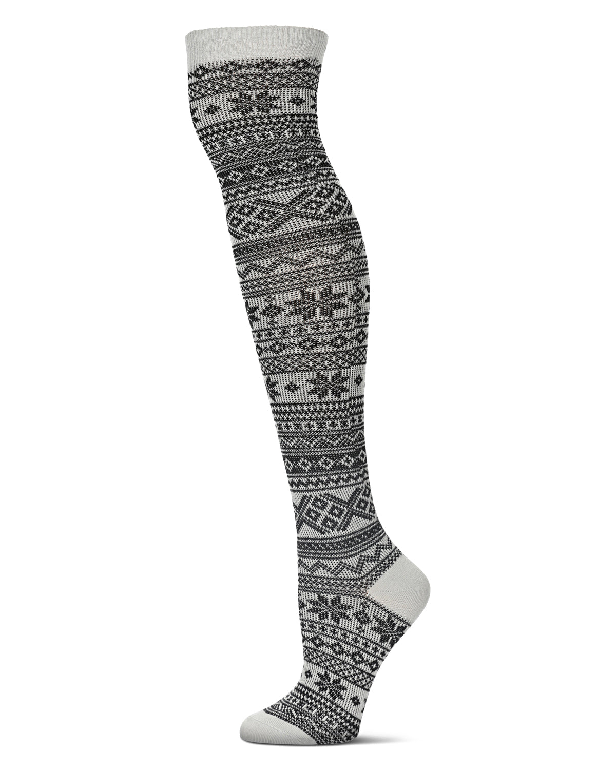 Snow Flakes & Stripes Over The Knee Socks : Color: Medium Gray