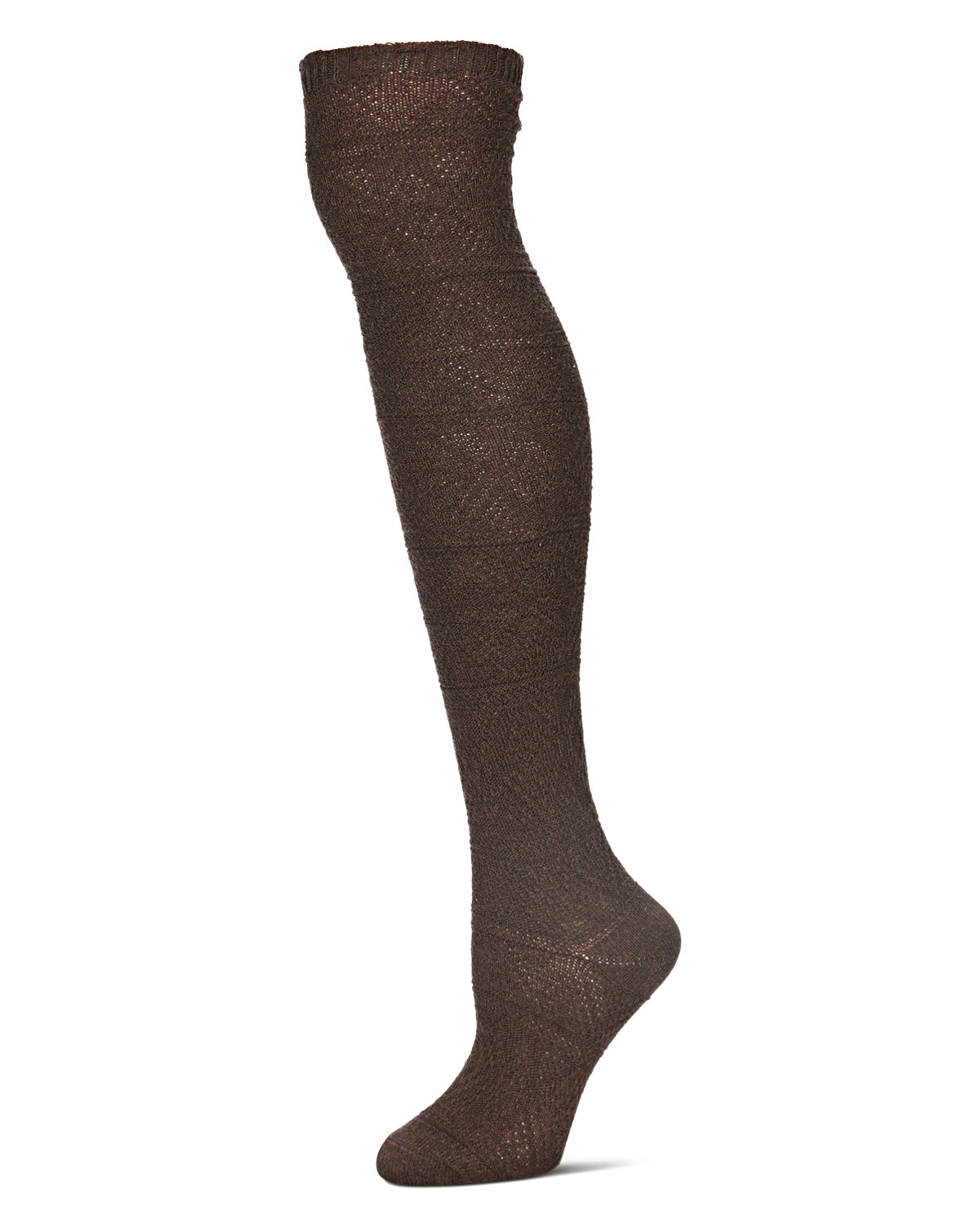 Crochet Floral Stripe Cotton Blend Over The Knee Socks : Color: Brown