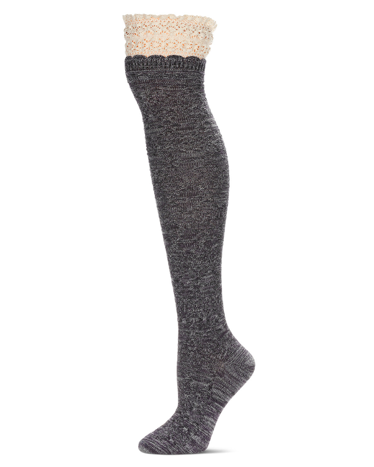Women's Warped Crochet Over The Knee Socks : Color: Black