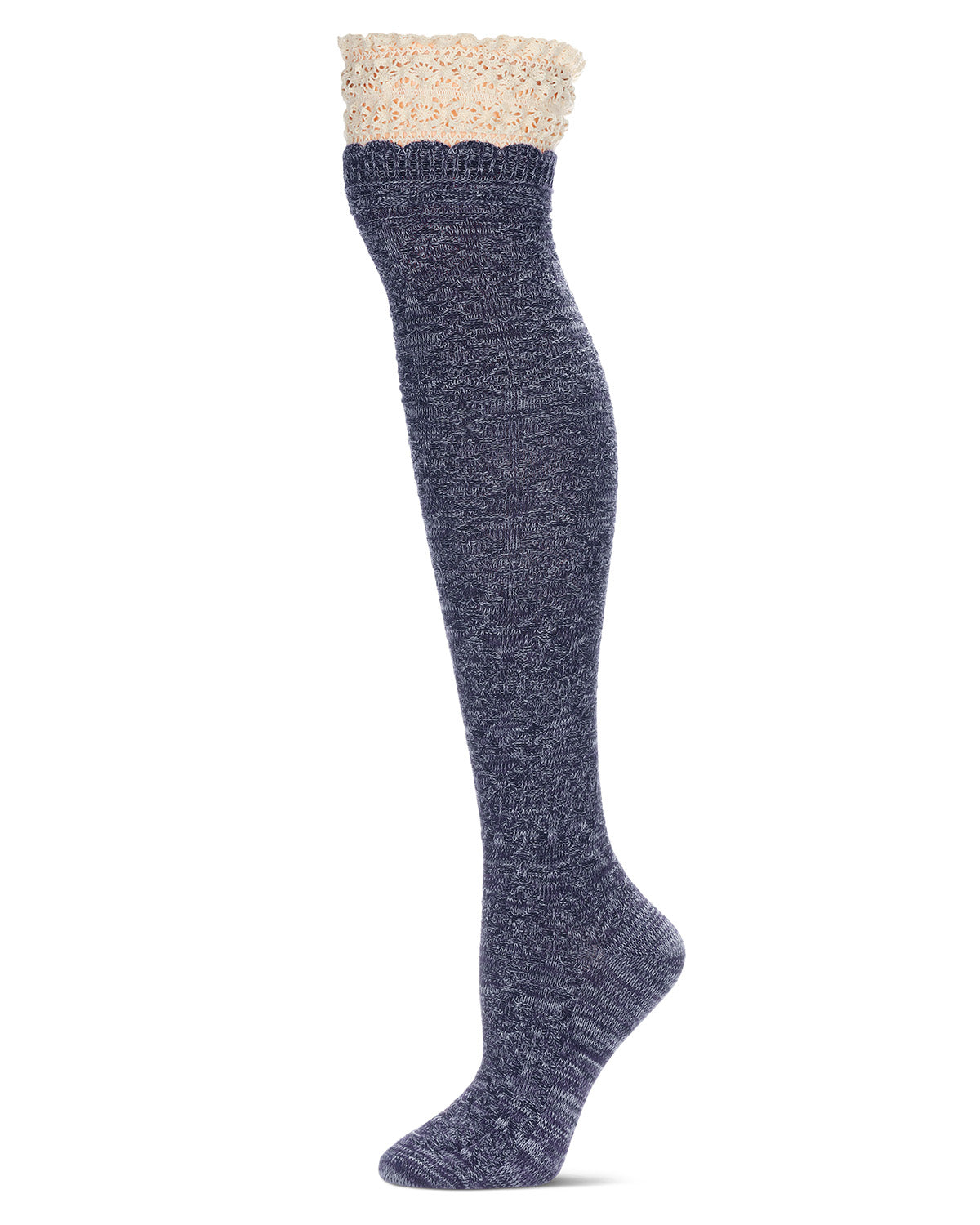 Women's Warped Crochet Over The Knee Socks : Color: Blue