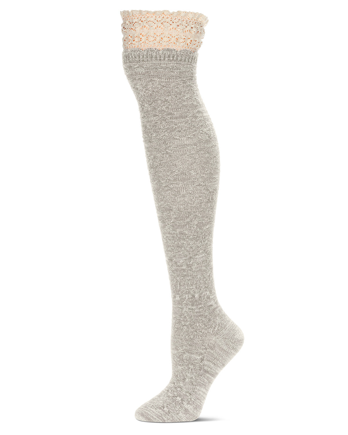 Women's Warped Crochet Over The Knee Socks : Color: Light Gray Heather