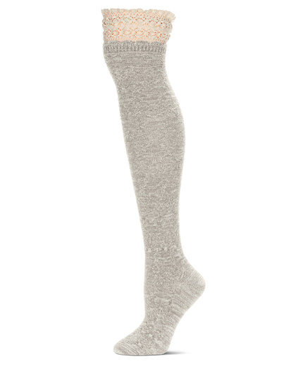 Women's Warped Crochet Over The Knee Socks : Color: Light Gray Heather