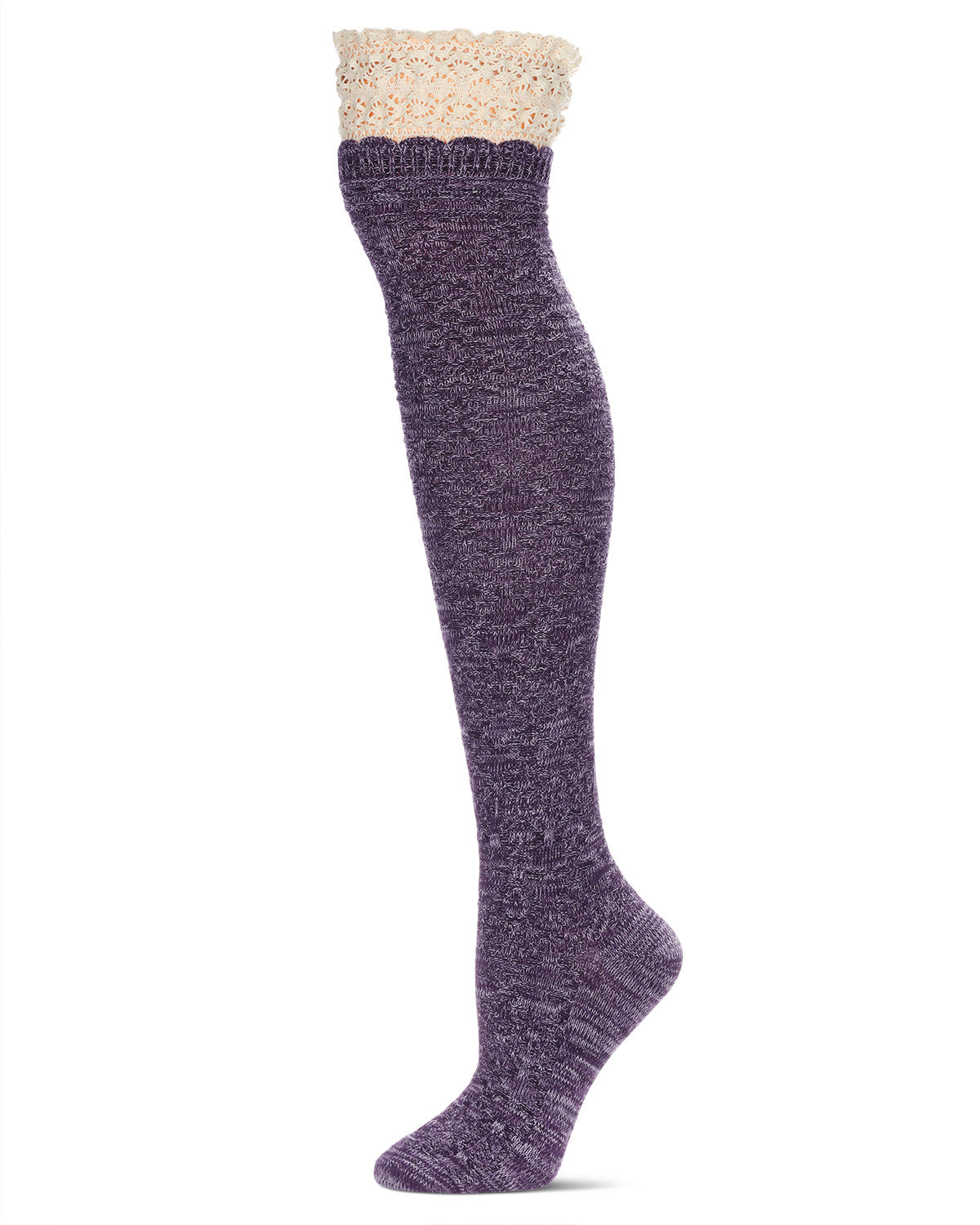 Women's Warped Crochet Over The Knee Socks : Color: Purple Heather