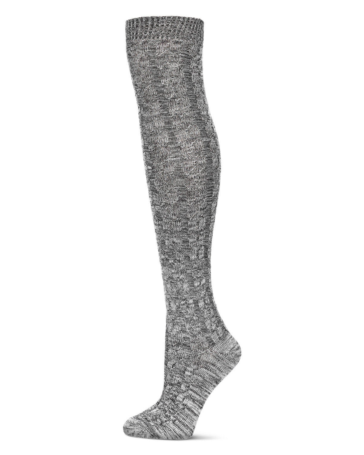 Braid Trails Cotton Blend Over The Knee Socks : Color: Black Heather