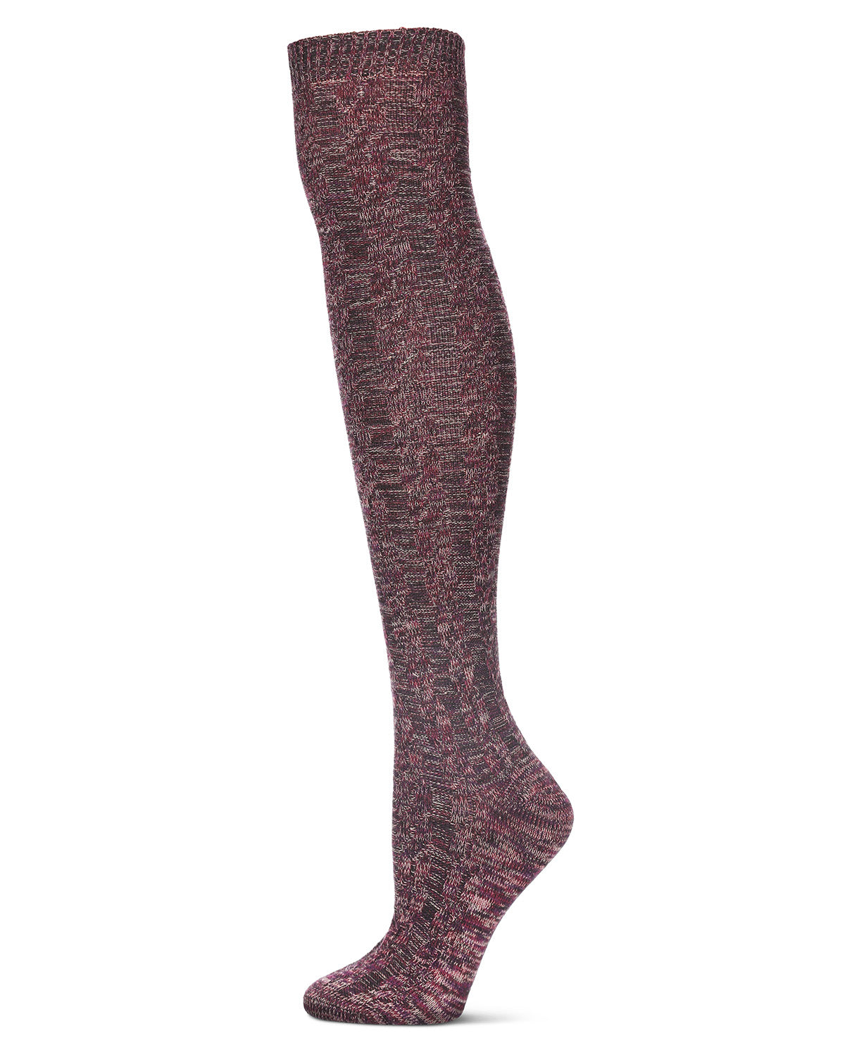 Braid Trails Cotton Blend Over The Knee Socks : Color: Burgundy Heather