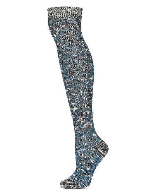 Snowflake N' Stripes Cotton Blend Over The Knee Socks : Color: Black