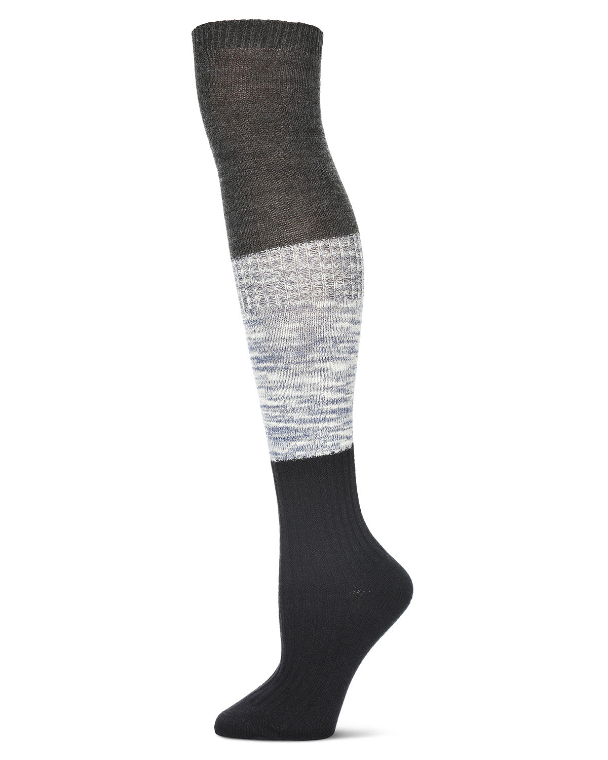 Three Tone Over The Knee Socks : Color: Black