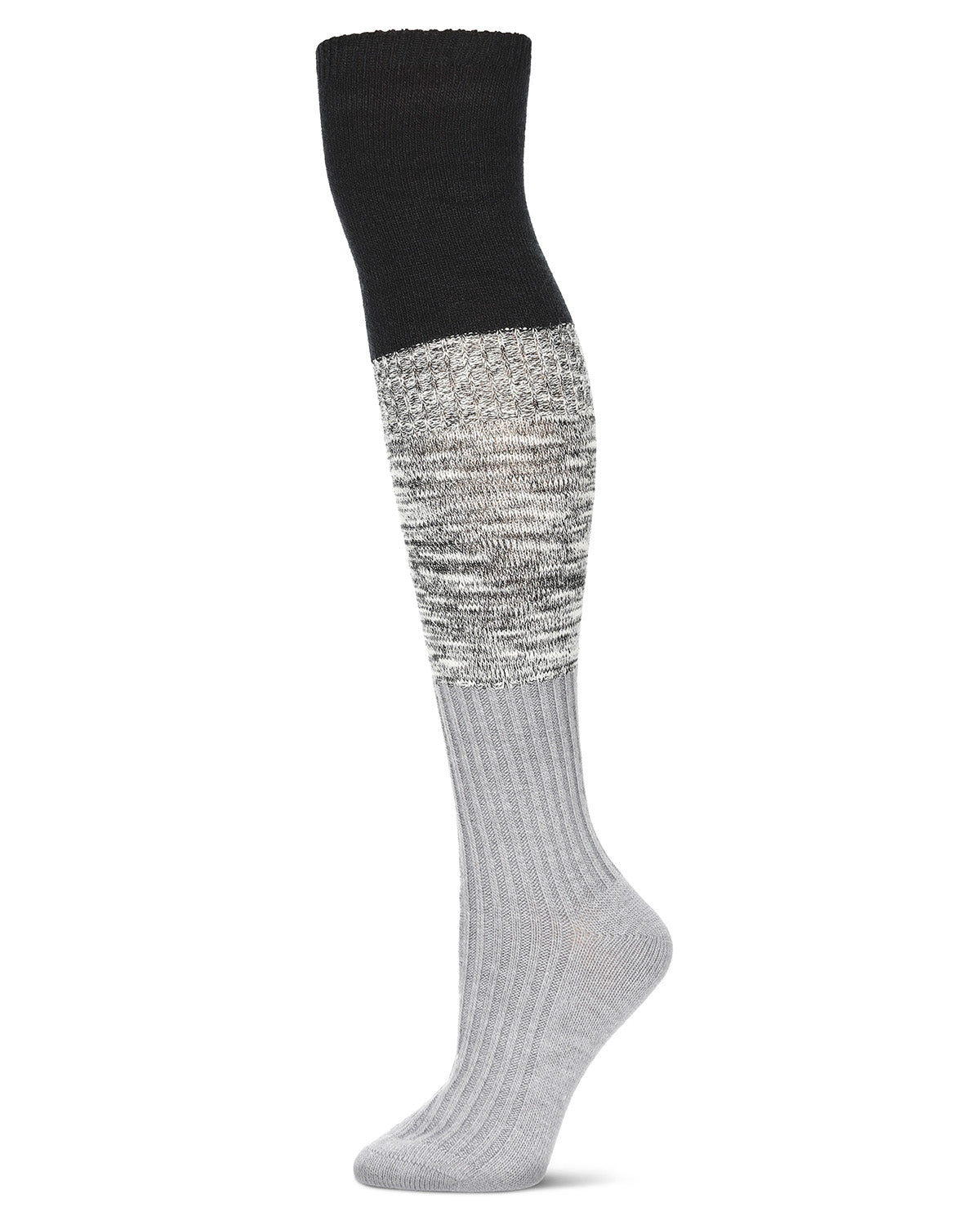 Three Tone Over The Knee Socks : Color: Dark Gray Heather