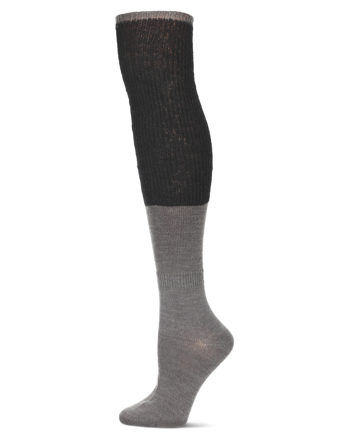 Women's Two Tone Ribbed Wool Over The Knee Socks : Color: Black