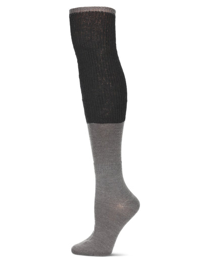 Women's Two Tone Ribbed Wool Over The Knee Socks : Color: Black