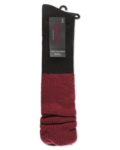 Women's Two Tone Ribbed Wool Over The Knee Socks : Color: Black