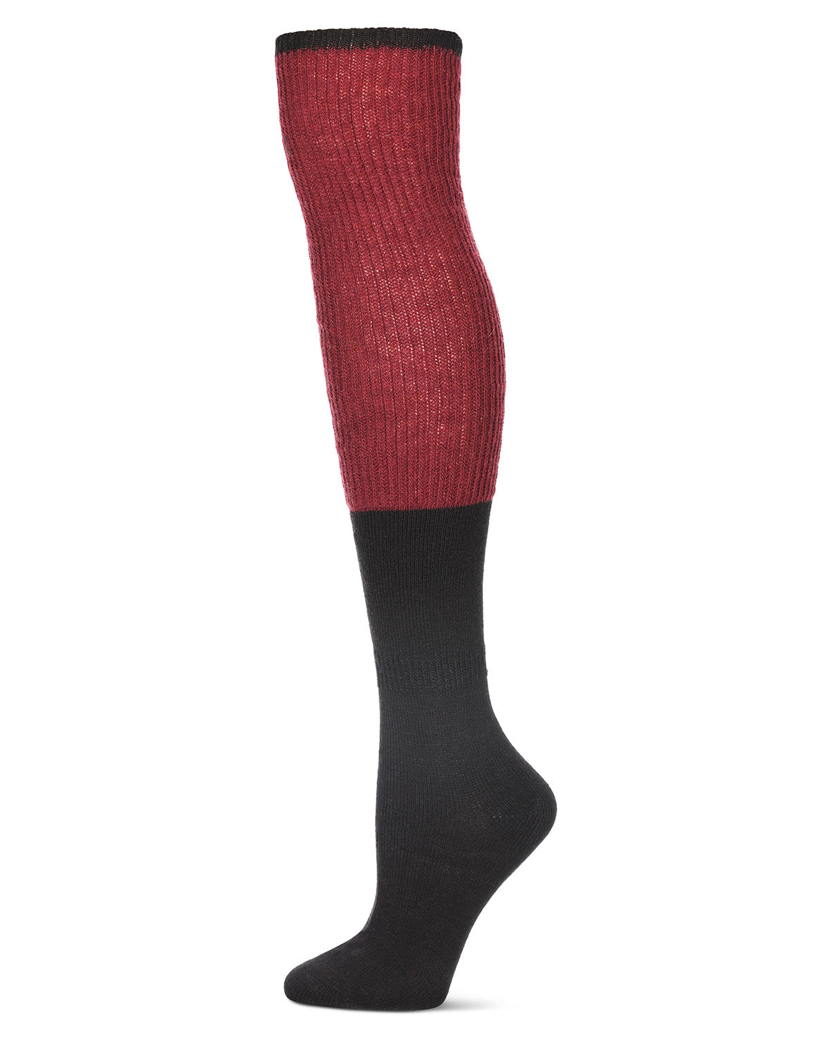 Women's Two Tone Ribbed Wool Over The Knee Socks : Color: Burgundy Heather