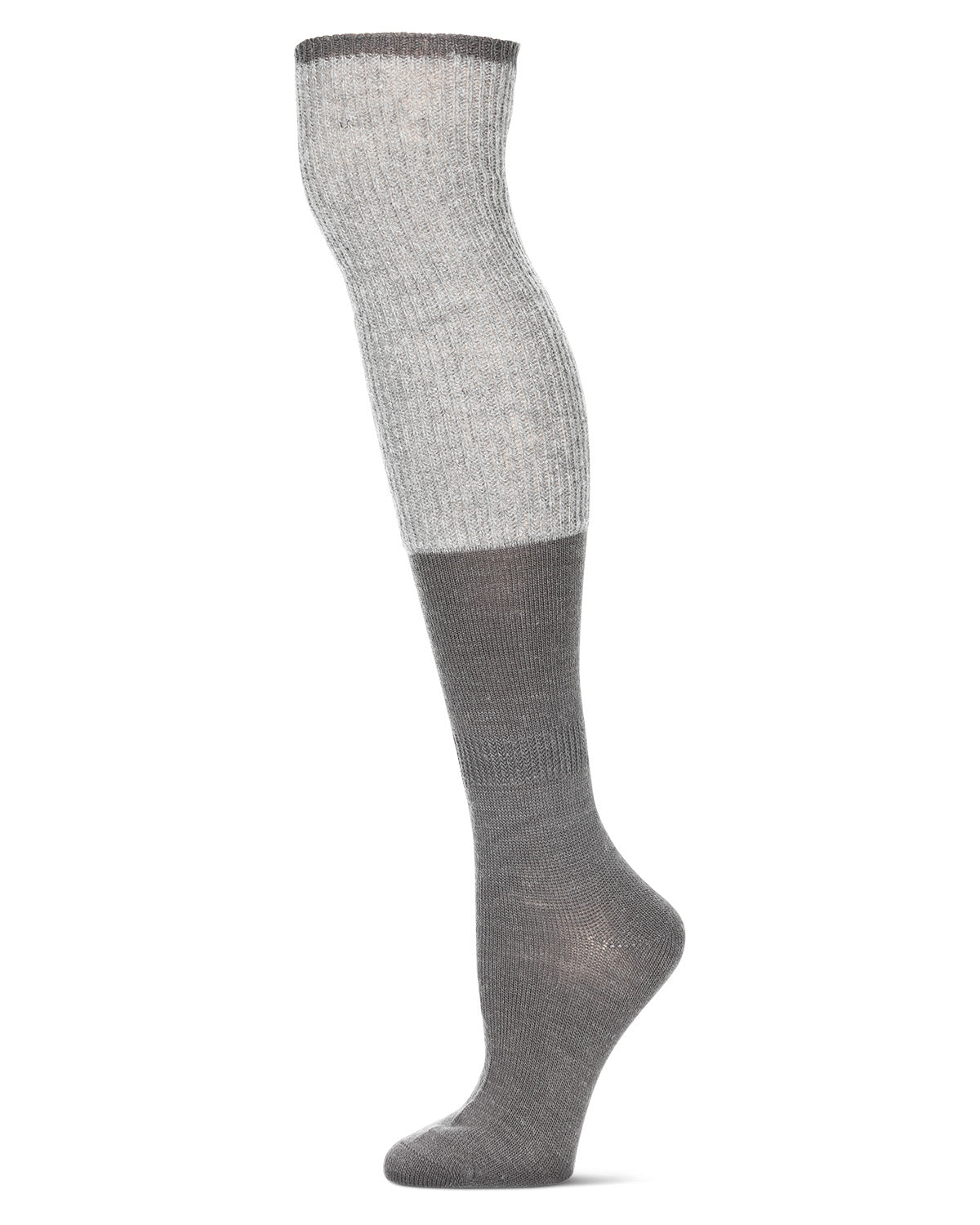 Women's Two Tone Ribbed Wool Over The Knee Socks : Color: Medium Gray Heather