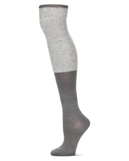 Women's Two Tone Ribbed Wool Over The Knee Socks : Color: Medium Gray Heather