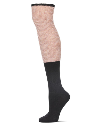 Women's Two Tone Ribbed Wool Over The Knee Socks : Color: Taupe Heather