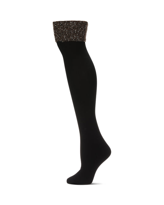 Women's Big Marled Rib Fleece Lined Plush Over The Knee Socks : Color: Black/Gray