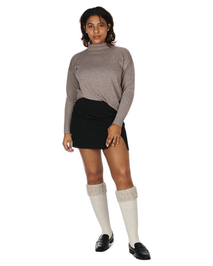 Women's Ribbed Braided Cuffed Plush Knee-High Socks : Color: Winter White