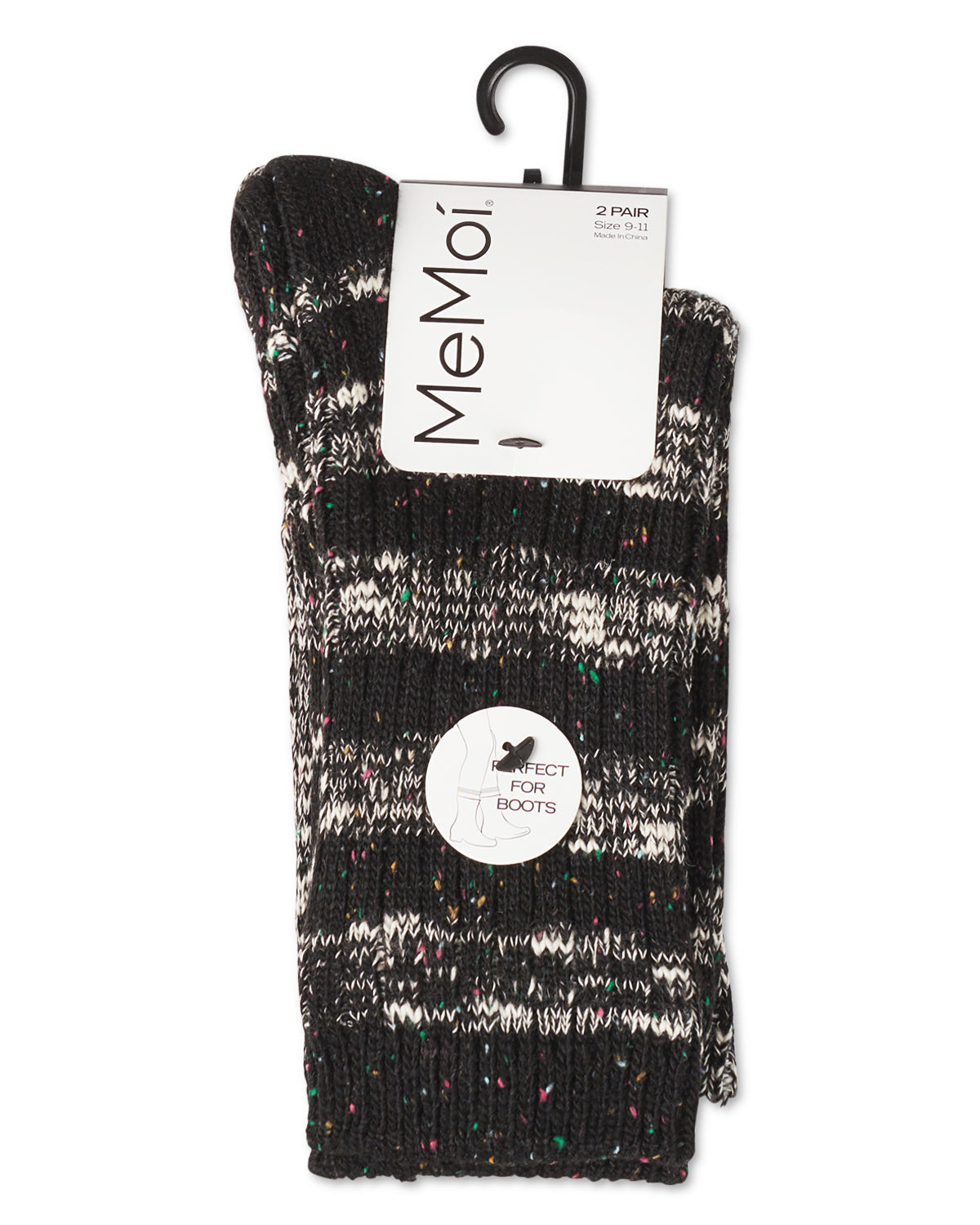 Women's 2 Pair Pack Mixed Stripe Crew Socks : Color: Black