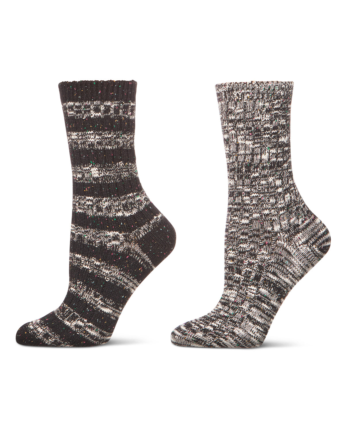Women's 2 Pair Pack Mixed Stripe Crew Socks : Color: Black