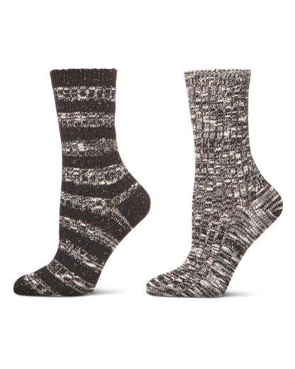 Women's 2 Pair Pack Mixed Stripe Crew Socks : Color: Black