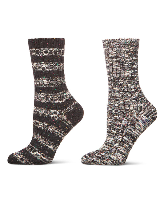 Women's 2 Pair Pack Mixed Stripe Crew Socks : Color: Black