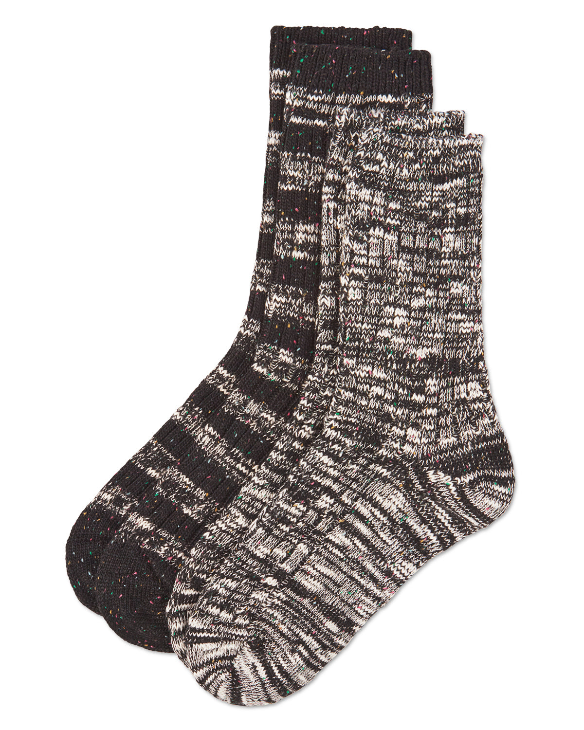 Women's 2 Pair Pack Mixed Stripe Crew Socks : Color: Black