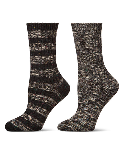 Women's 2 Pair Pack Mixed Stripe Crew Socks : Color: Charcoal