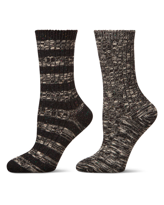 Women's 2 Pair Pack Mixed Stripe Crew Socks : Color: Charcoal