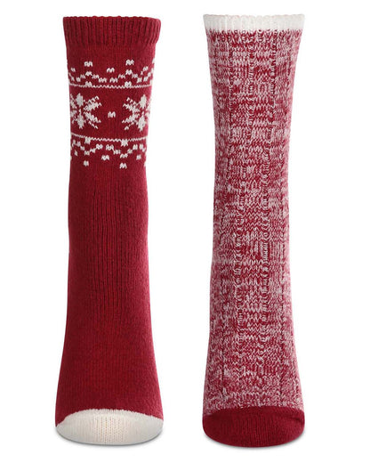 2 Pair Women's Buttersoft Crew Socks - Snowflake and Marled Patterns