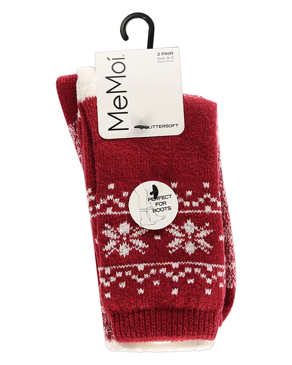 2 Pair Women's Buttersoft Crew Socks - Snowflake and Marled Patterns