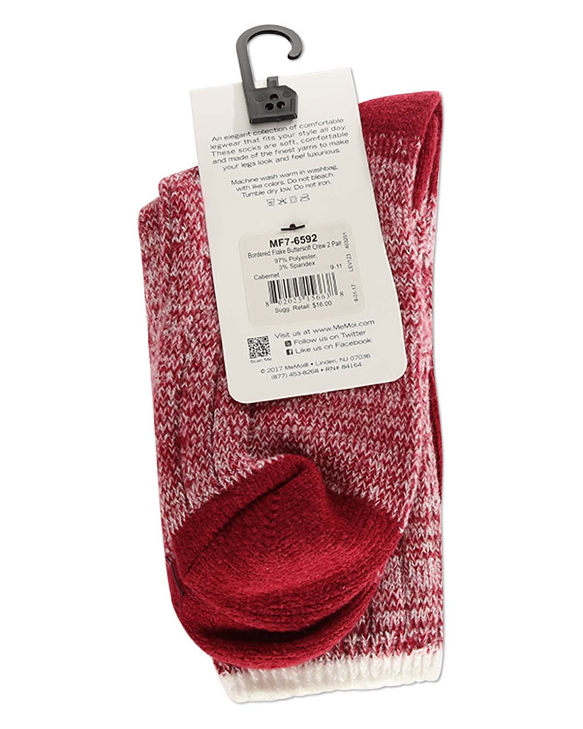 2 Pair Women's Buttersoft Crew Socks - Snowflake and Marled Patterns