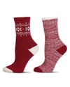 2 Pair Women's Buttersoft Crew Socks - Snowflake and Marled Patterns