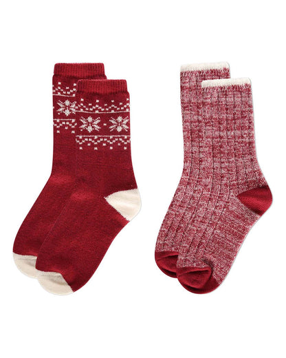 2 Pair Women's Buttersoft Crew Socks - Snowflake and Marled Patterns