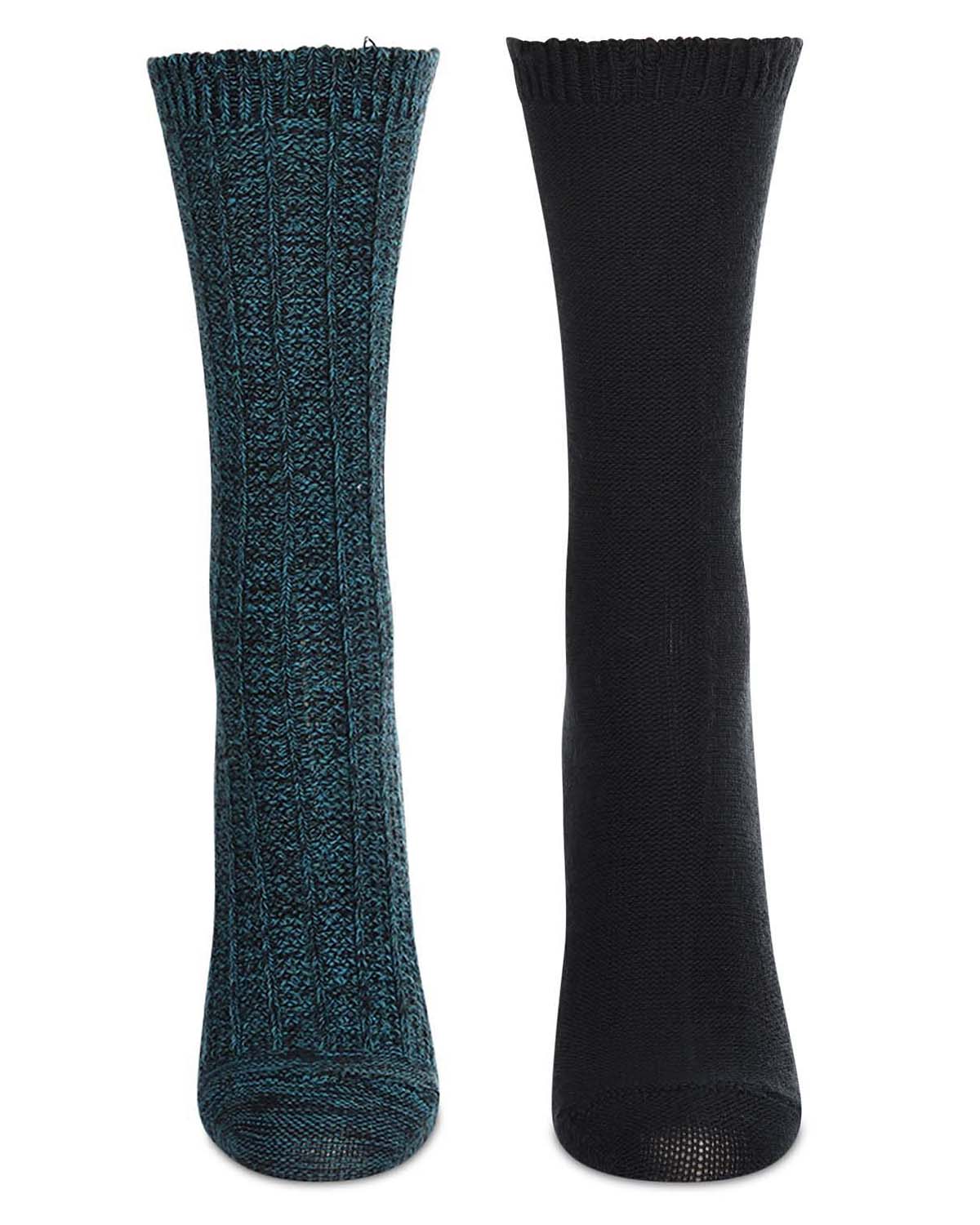 2 Pair Women's Scalloped-Cuff Cozy Knit Crew Socks