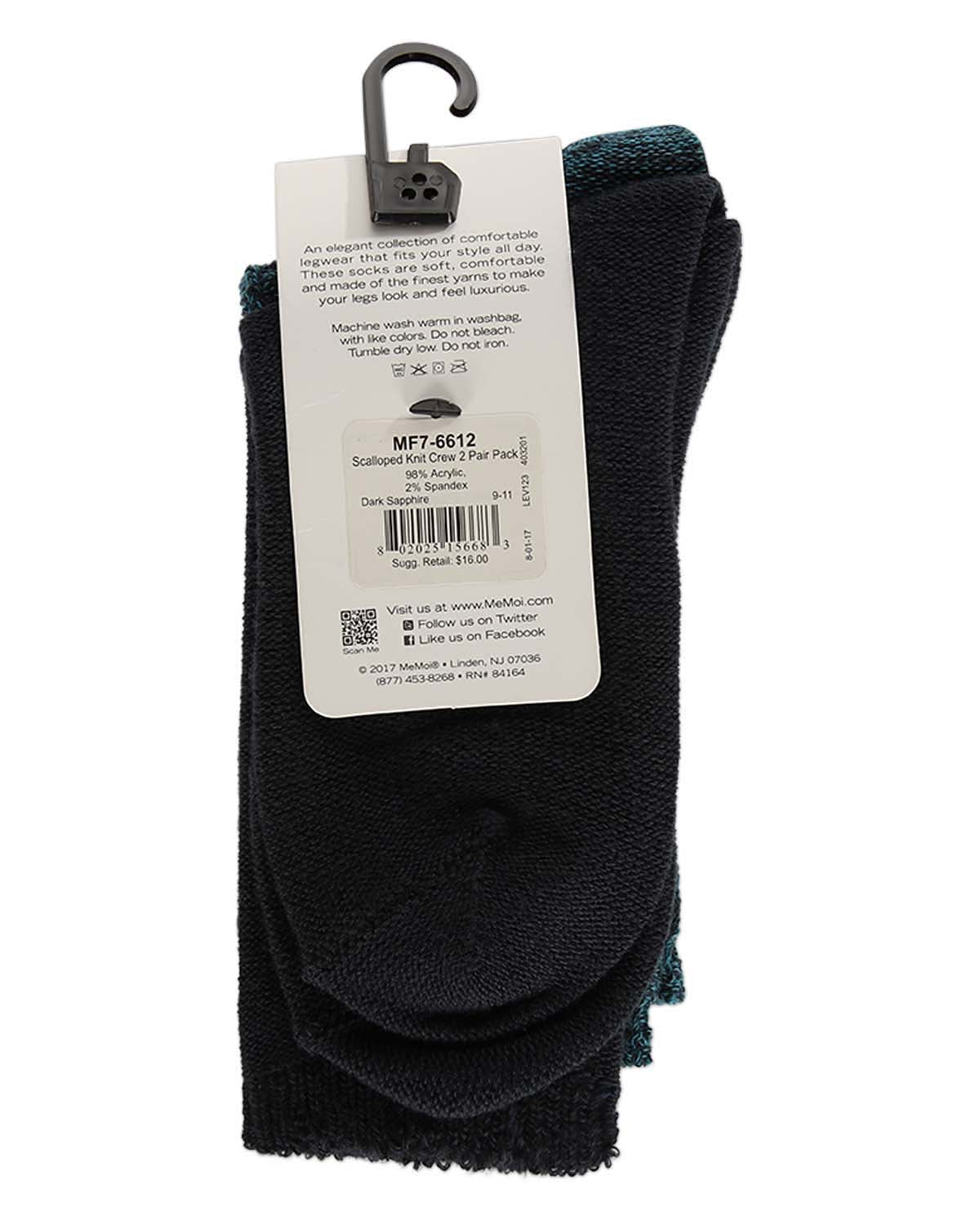 2 Pair Women's Scalloped-Cuff Cozy Knit Crew Socks