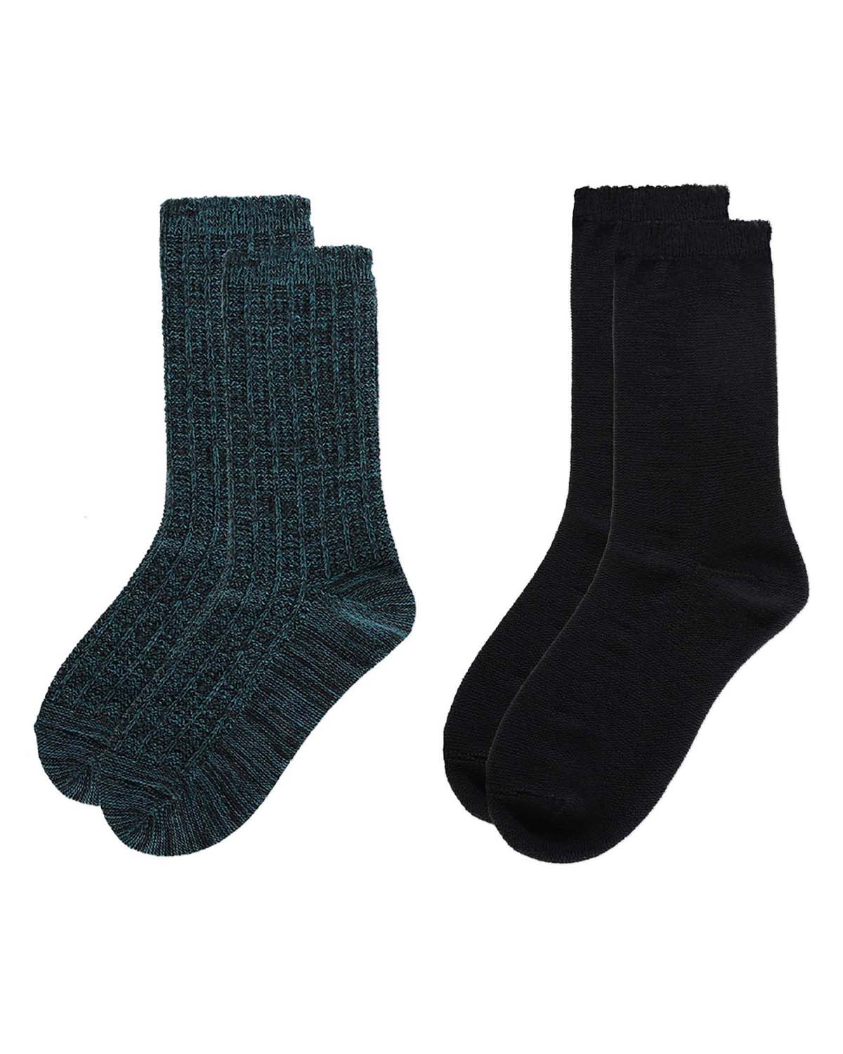 2 Pair Women's Scalloped-Cuff Cozy Knit Crew Socks