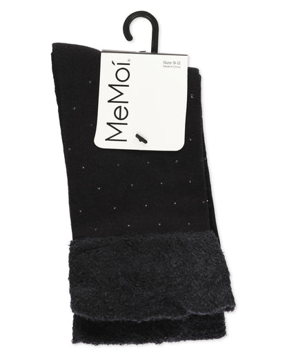 Costelle Pindot Fuzzy Cuff Cotton Blend Crew Socks : Color: Burgundy