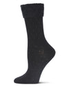 Costelle Pindot Fuzzy Cuff Cotton Blend Crew Socks : Color: Black