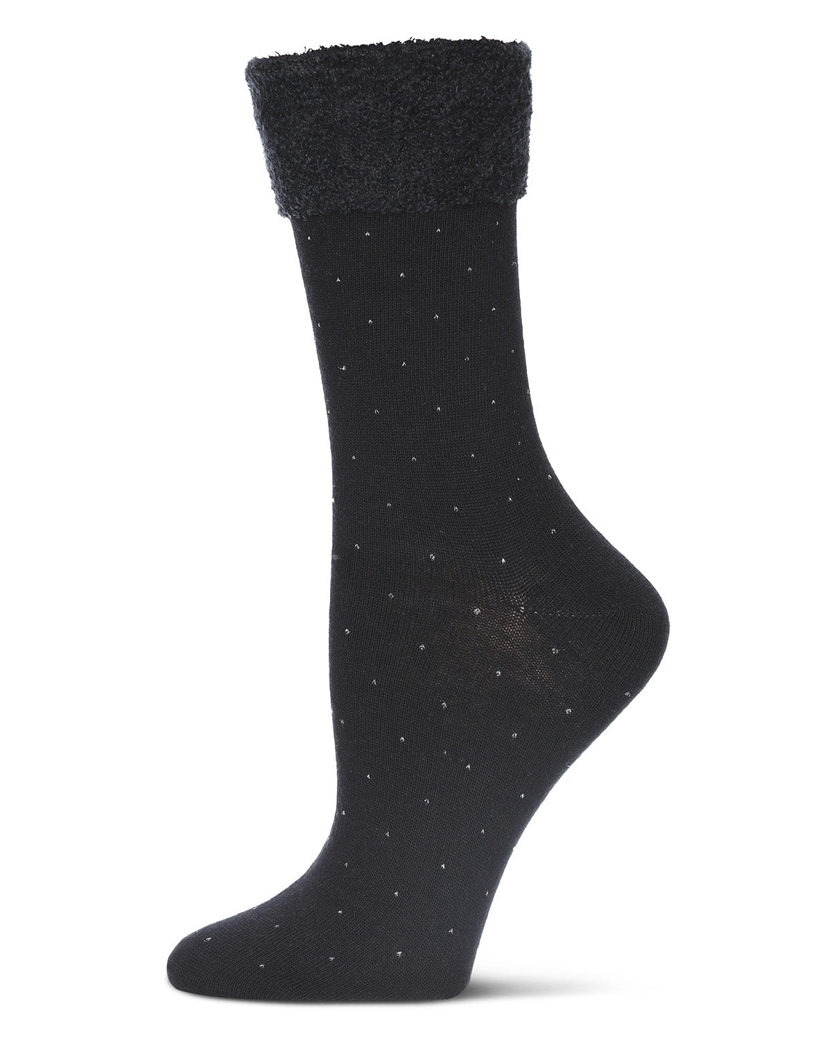 Costelle Pindot Fuzzy Cuff Cotton Blend Crew Socks : Color: Black