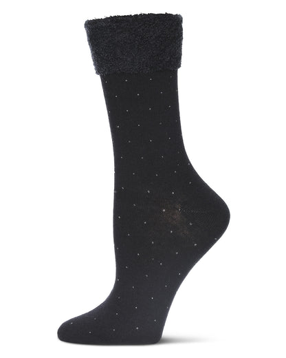 Costelle Pindot Fuzzy Cuff Cotton Blend Crew Socks : Color: Black