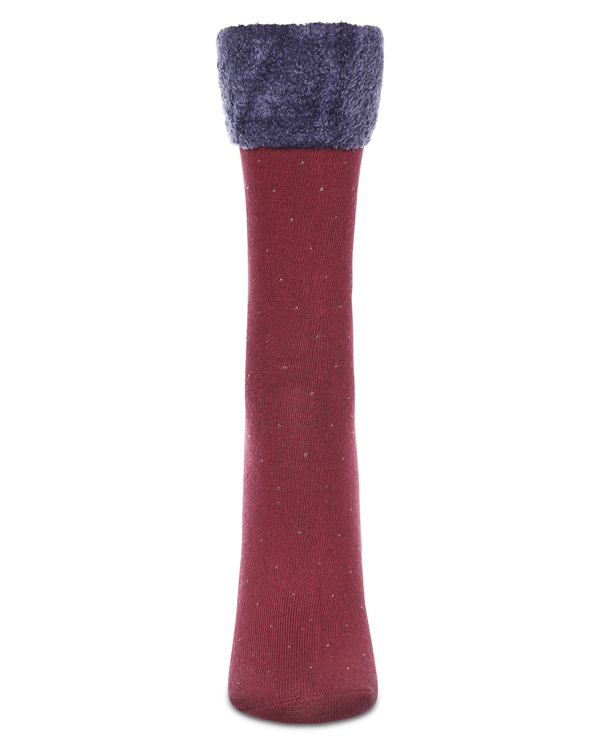 Costelle Pindot Fuzzy Cuff Cotton Blend Crew Socks : Color: Burgundy