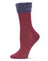 Costelle Pindot Fuzzy Cuff Cotton Blend Crew Socks : Color: Burgundy