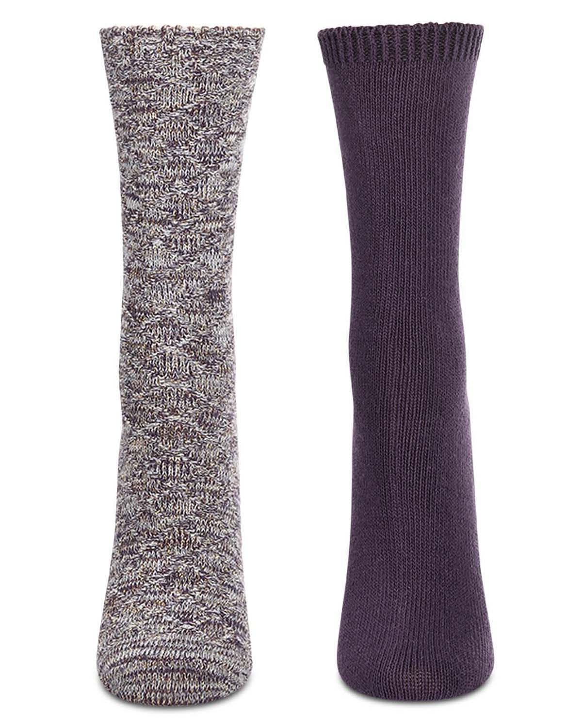 2 Pairs Women's Diamond Sparkle Cotton-Rich Crew Socks