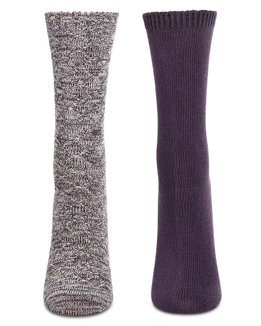 2 Pairs Women's Diamond Sparkle Cotton-Rich Crew Socks